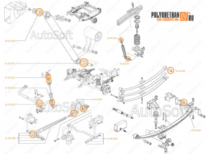 Silent blocks and cushions set for UAZ-3163 (since 2007)., Product Code 14-21-004, Polyurethane, Image №2