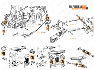 Silent blocks and cushions set for UAZ-452, Product Code 14-21-006, Polyurethane, Image №2